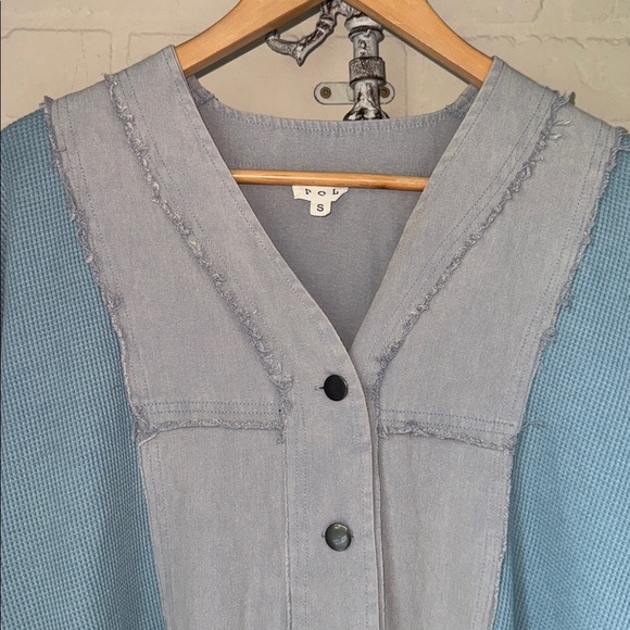 POL distressed shirt short sleeve waffle knit raw hem oversized blue grunge - Picture 2 of 5